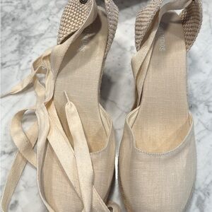 Soludos Cream Canvas Tie-Front Espadrille Wedges